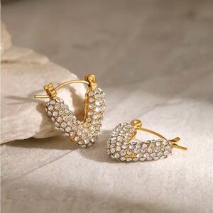 Gold V Shape Zircon Stones Earrings